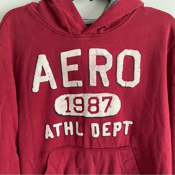 Aeropostale Red & White Logo Pullover Long Sleeve Hoodie Sweatshirt - Picture 3 of 5